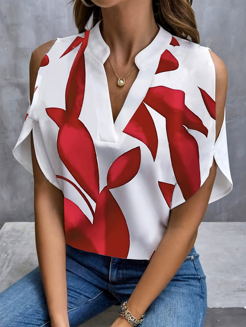 ZARA Spring Summer Womens Stylish Casual Short Sleeve Printed Collared Blouse